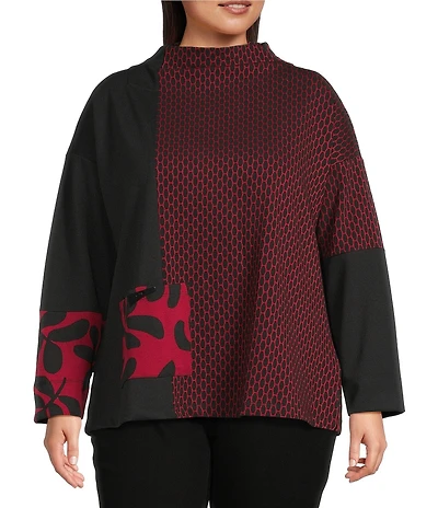 Ali Miles Plus Size Jacquard Knit Funnel Neck Long Sleeve Tunic