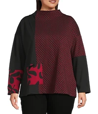 Ali Miles Plus Size Jacquard Knit Funnel Neck Long Sleeve Tunic
