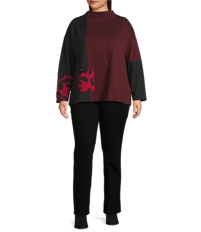 Ali Miles Plus Size Jacquard Knit Funnel Neck Long Sleeve Tunic