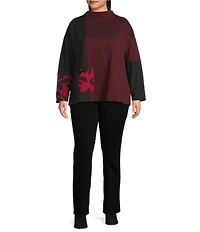Ali Miles Plus Size Jacquard Knit Funnel Neck Long Sleeve Tunic