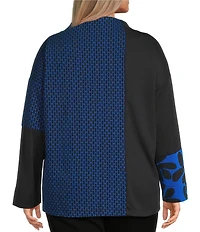 Ali Miles Plus Size Jacquard Knit Funnel Neck Long Sleeve Tunic
