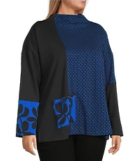 Ali Miles Plus Size Jacquard Knit Funnel Neck Long Sleeve Tunic