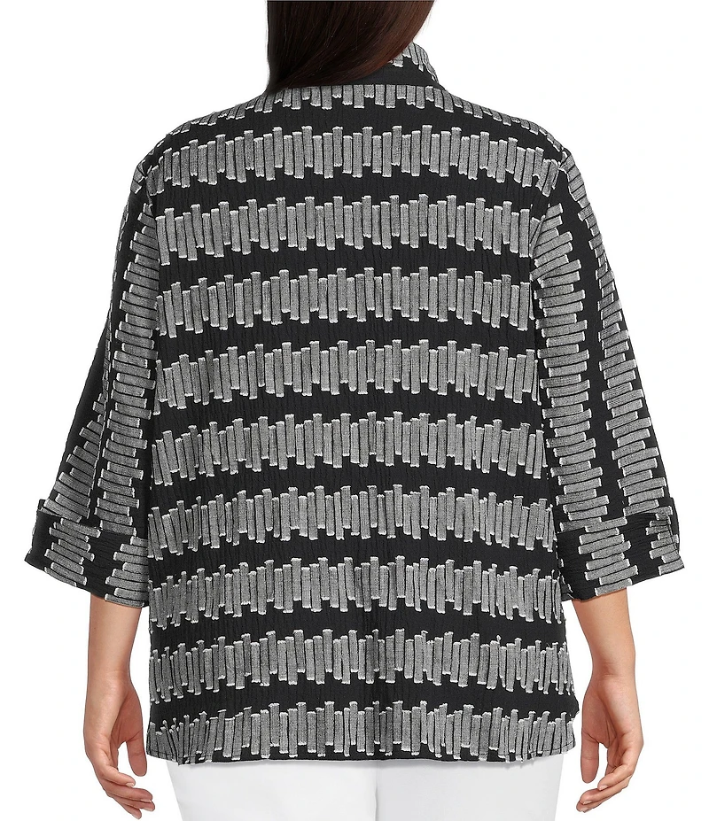 Ali Miles Plus Size Jacquard Wire Collar 3/4 Cuff Sleeve Button-Front Tunic