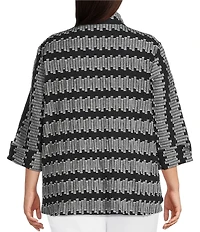 Ali Miles Plus Size Jacquard Wire Collar 3/4 Cuff Sleeve Button-Front Tunic