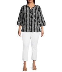 Ali Miles Plus Size Jacquard Wire Collar 3/4 Cuff Sleeve Button-Front Tunic