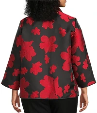 Ali Miles Plus Size Jacquard Woven Floral Print Wire Collar Open-Front Jacket