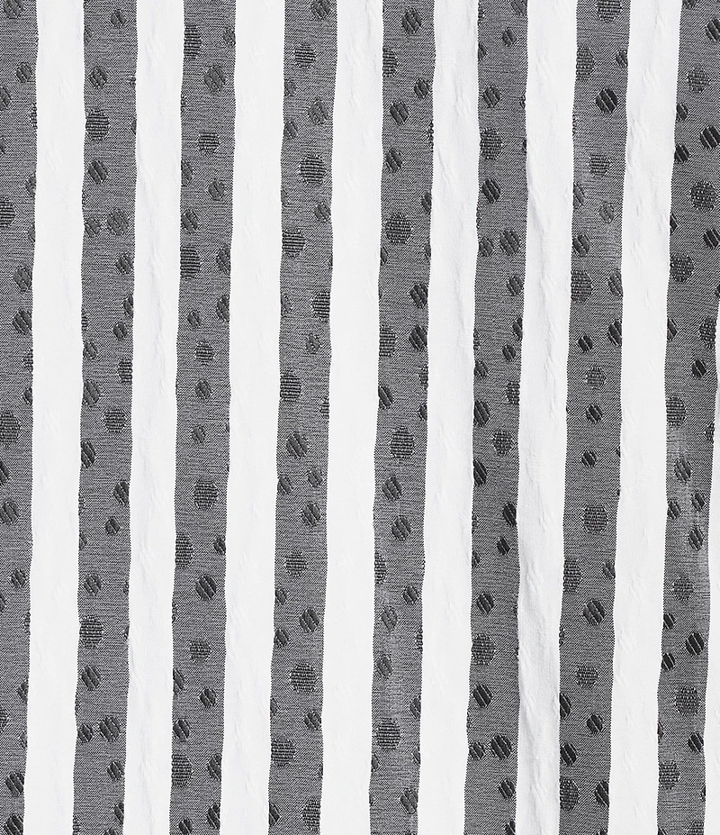 Ali Miles Plus Size Jacquard Yarn Dyed Stripe Point Collar 3/4 Cuffed Sleeve Top