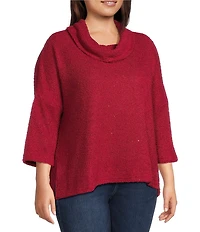 Ali Miles Plus Size Knit Cowl Neck 3/4 Dolman Sleeve Back Button Detail Tunic