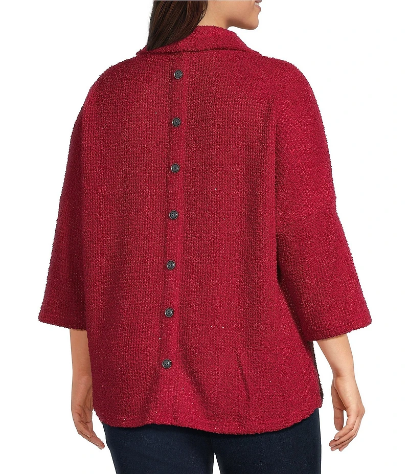 Ali Miles Plus Size Knit Cowl Neck 3/4 Dolman Sleeve Back Button Detail Tunic