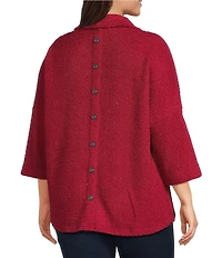 Ali Miles Plus Size Knit Cowl Neck 3/4 Dolman Sleeve Back Button Detail Tunic