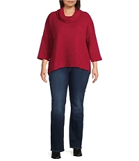 Ali Miles Plus Size Knit Cowl Neck 3/4 Dolman Sleeve Back Button Detail Tunic