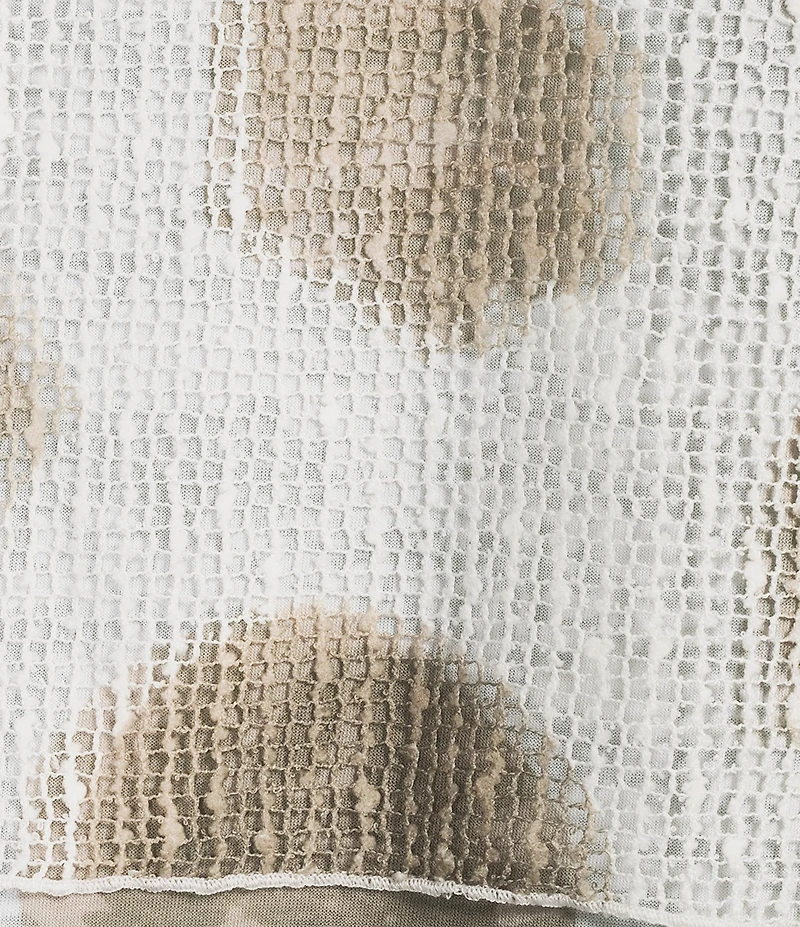 Ali Miles Plus Size Knit Mesh Overlay Striped Dotted Round Neck 3/4 Cinched Sleeve Top