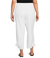 Ali Miles Plus Size Linen-Blend Straight Leg Cinch Tie Hem Pull-On Pants