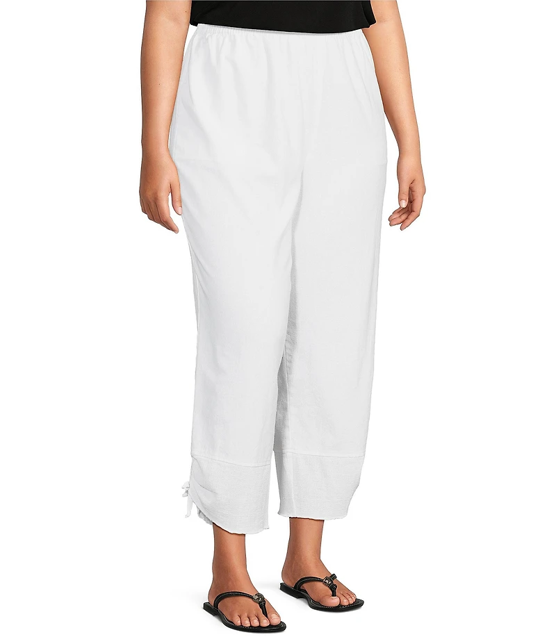 Ali Miles Plus Size Linen-Blend Straight Leg Cinch Tie Hem Pull-On Pants