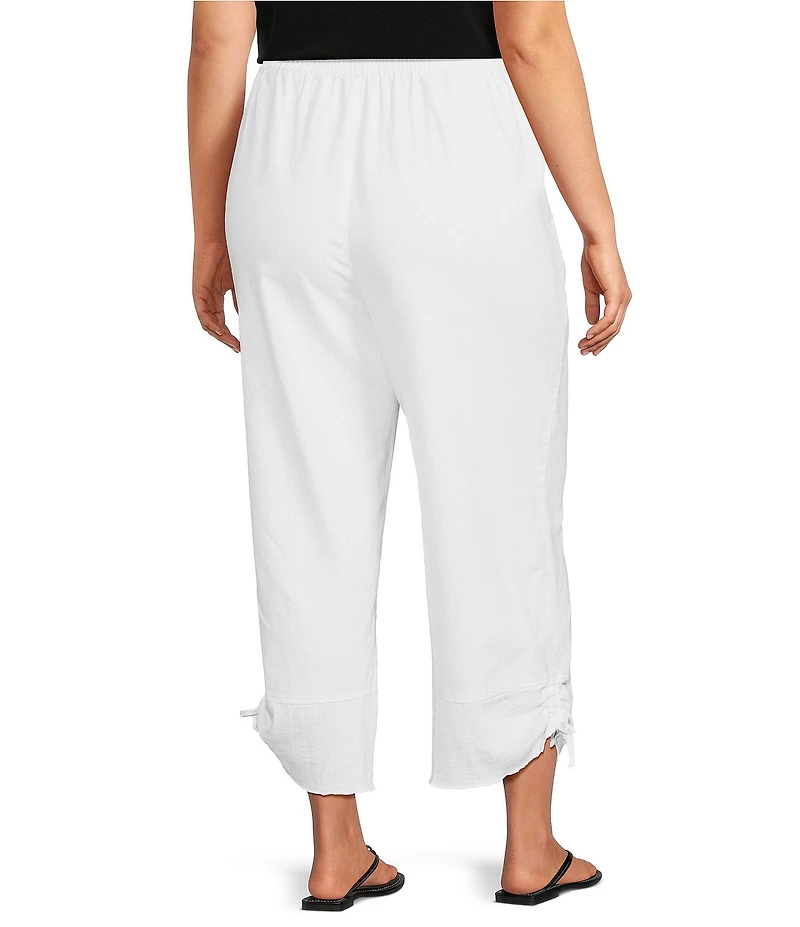 Ali Miles Plus Size Linen-Blend Straight Leg Cinch Tie Hem Pull-On Pants