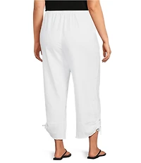 Ali Miles Plus Size Linen-Blend Straight Leg Cinch Tie Hem Pull-On Pants