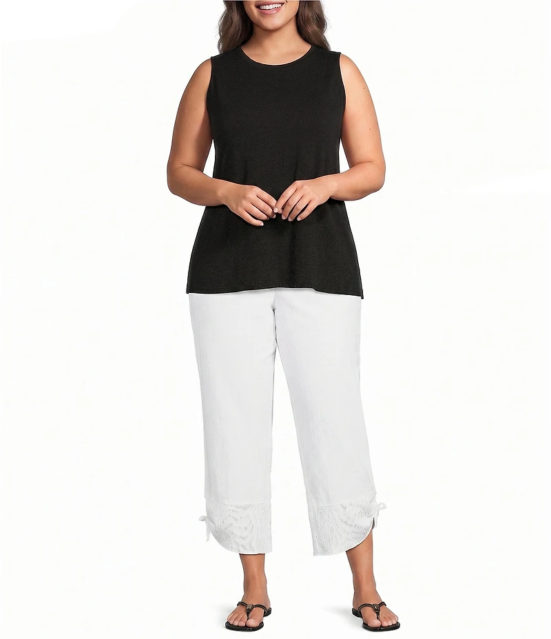 Ali Miles Plus Size Linen-Blend Straight Leg Cinch Tie Hem Pull-On Pants