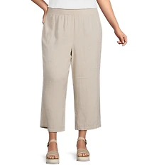 Ali Miles Plus Size Linen Blend Wide Leg Pull-On Cropped Pants