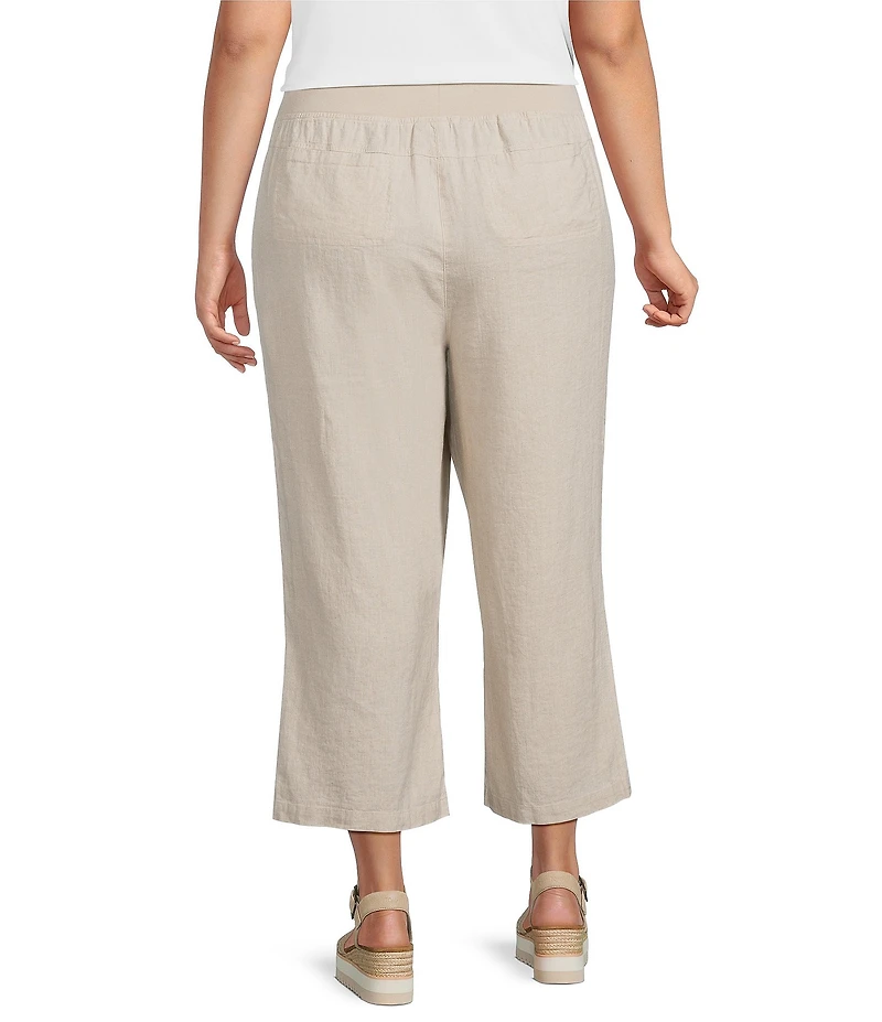 Ali Miles Plus Size Linen Blend Wide Leg Pull-On Cropped Pants