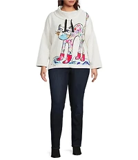 Ali Miles Plus Size Novelty Animal Cat Print Quilted Knit Popover Tunic