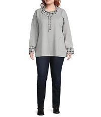 Ali Miles Plus Size Plaid Multi Print Cowl Neck Long Sleeve Tunic