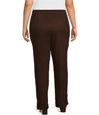 Ali Miles Plus Size Ribbed Waist Wide Leg Pants
