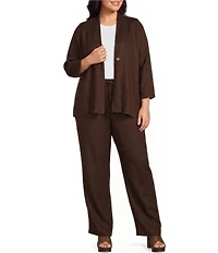 Ali Miles Plus Size Ribbed Waist Wide Leg Pants