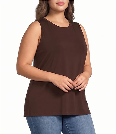 Ali Miles Plus Size Crepe Lux Crew Neck Sleeveless Tank