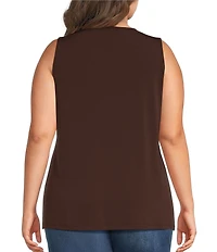 Ali Miles Plus Size Crepe Lux Crew Neck Sleeveless Tank