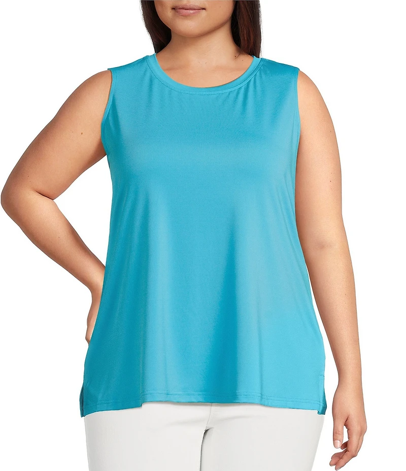 Ali Miles Plus Size Crepe Lux Crew Neck Sleeveless Tank