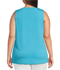 Ali Miles Plus Size Crepe Lux Crew Neck Sleeveless Tank