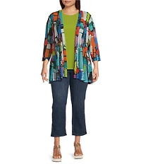 Ali Miles Plus Size Crepe Lux Crew Neck Sleeveless Tank