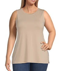 Ali Miles Plus Size Crepe Lux Crew Neck Sleeveless Tank