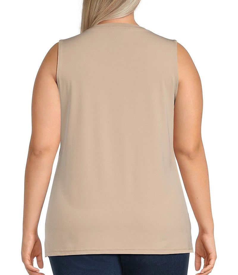 Ali Miles Plus Size Crepe Lux Crew Neck Sleeveless Tank