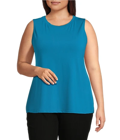 Ali Miles Plus Size Crepe Lux Crew Neck Sleeveless Tank
