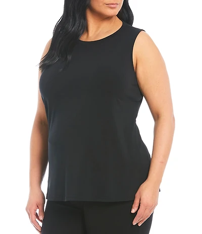 Ali Miles Plus Size Crepe Lux Crew Neck Sleeveless Tank