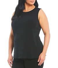 Ali Miles Plus Size Crepe Lux Crew Neck Sleeveless Tank