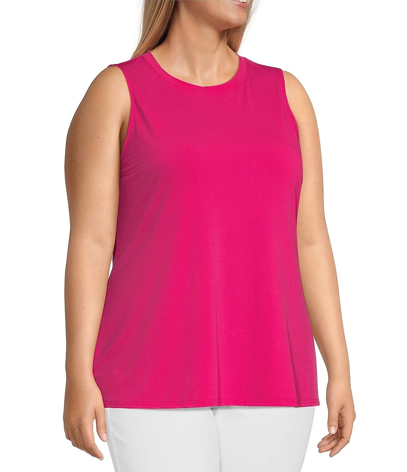 Ali Miles Plus Size Crepe Lux Crew Neck Sleeveless Tank