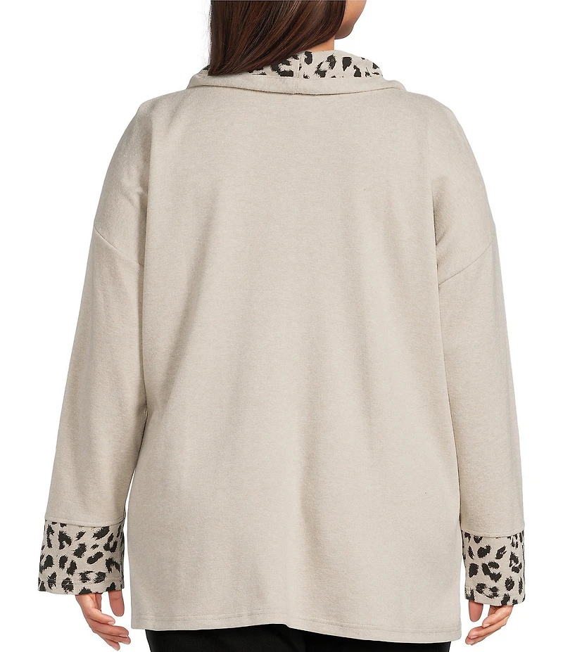 Ali Miles Plus Size Solid Animal Print Cowl Neck 3/4 Sleeve Popover Tunic