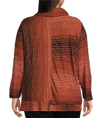 Ali Miles Plus Size Textured Jacquard Knit Stripe Cowl Neck 3/4 Sleeve Tunic