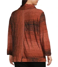 Ali Miles Plus Size Textured Jacquard Knit Stripe Cowl Neck 3/4 Sleeve Tunic