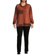 Ali Miles Plus Size Textured Jacquard Knit Stripe Cowl Neck 3/4 Sleeve Tunic