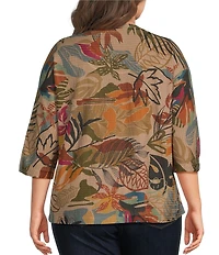 Ali Miles Plus Size Textured Knit Floral Multi Print V-Neck 3/4 Sleeve Pullover Top