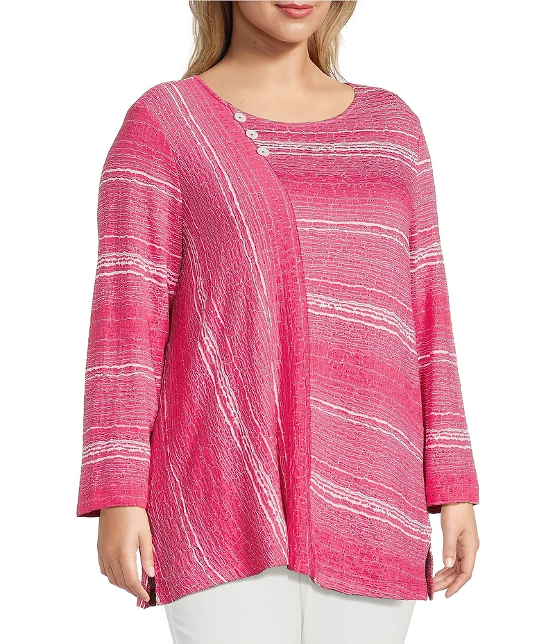 Ali Miles Plus Size Textured Knit Round Neck Long Sleeve Top