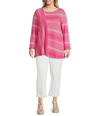Ali Miles Plus Size Textured Knit Round Neck Long Sleeve Top