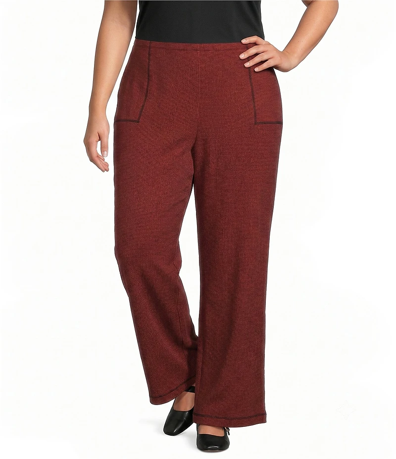 Ali Miles Plus Size Textured Knit Wide Leg Elastic Waistband Pull-On Pants