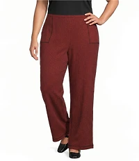 Ali Miles Plus Size Textured Knit Wide Leg Elastic Waistband Pull-On Pants