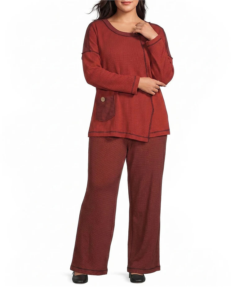 Ali Miles Plus Size Textured Knit Wide Leg Elastic Waistband Pull-On Pants