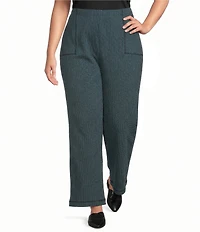 Ali Miles Plus Size Textured Knit Wide Leg Elastic Waistband Pull-On Pants