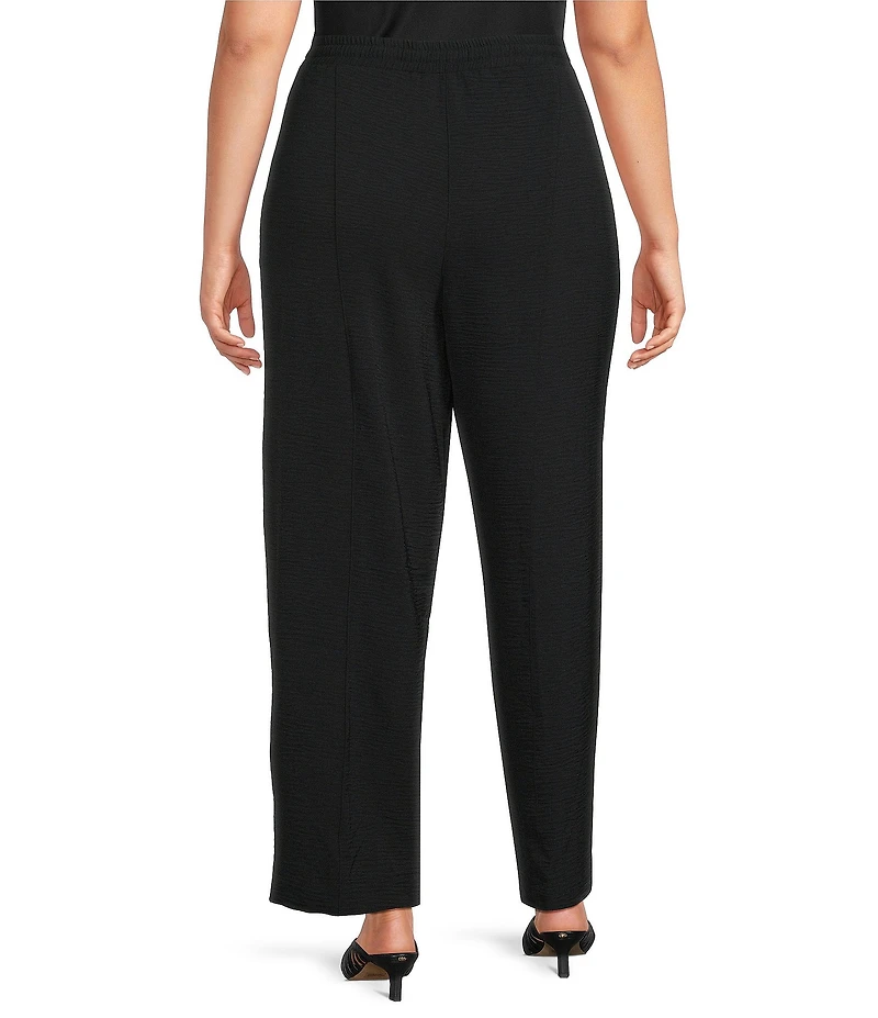 Ali Miles Plus Size Textured Woven Elastic Waistband Pull-On Pants